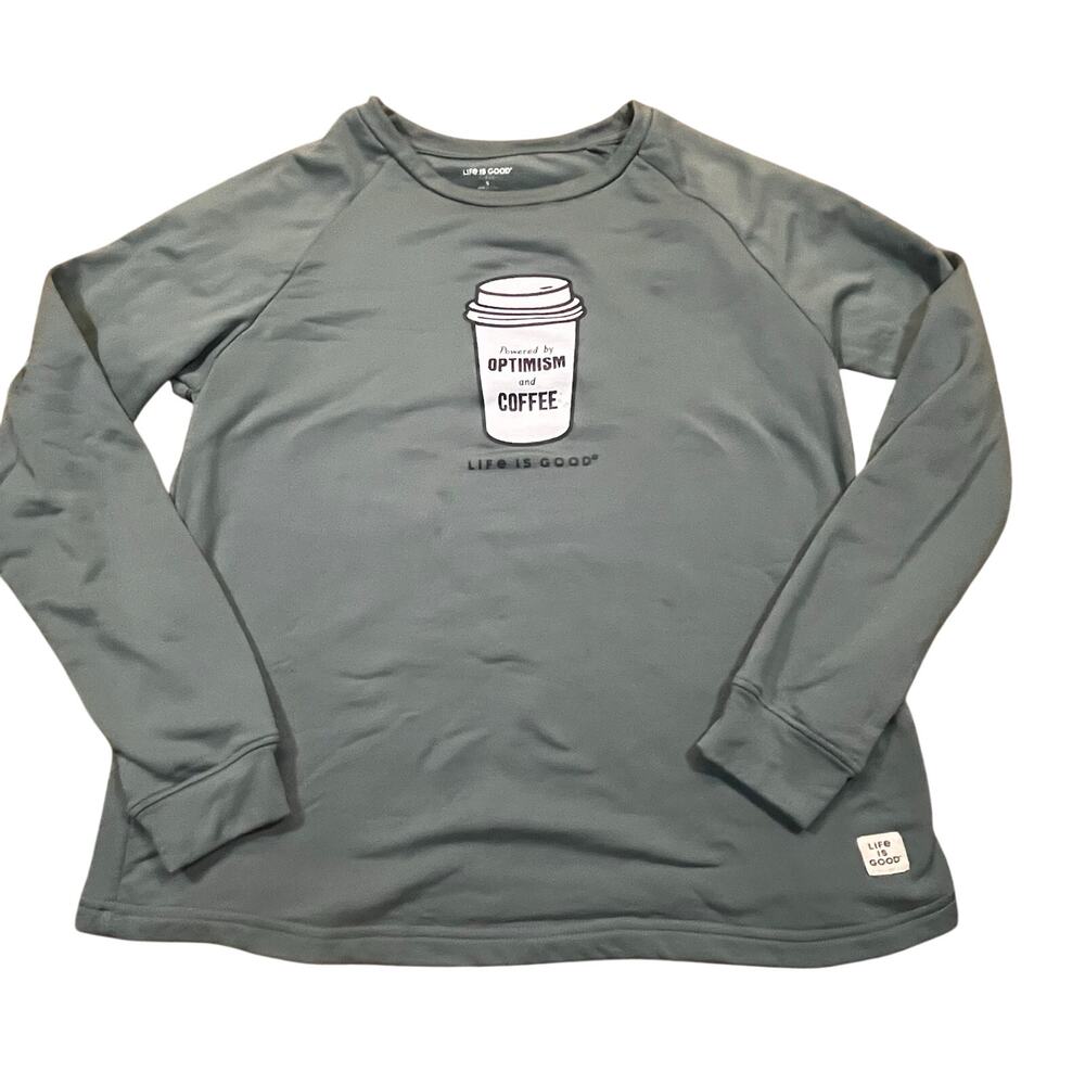Life Is Good Women Small‎ Coffee Graphic Sleep Shirt Optimism Quote Cozy Lounge